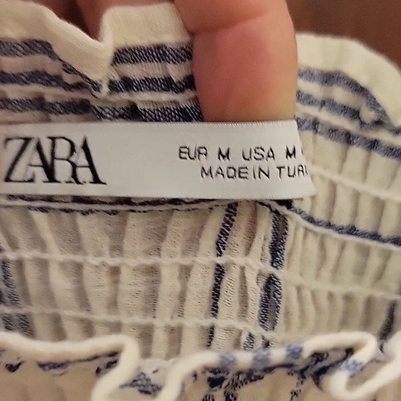 Zara | Plaid Long Sleeve Crop Top with Smocking At Chest 100% Cotton - M - Picture 6 of 10